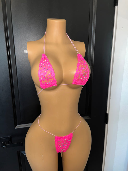 Pink lace bikini